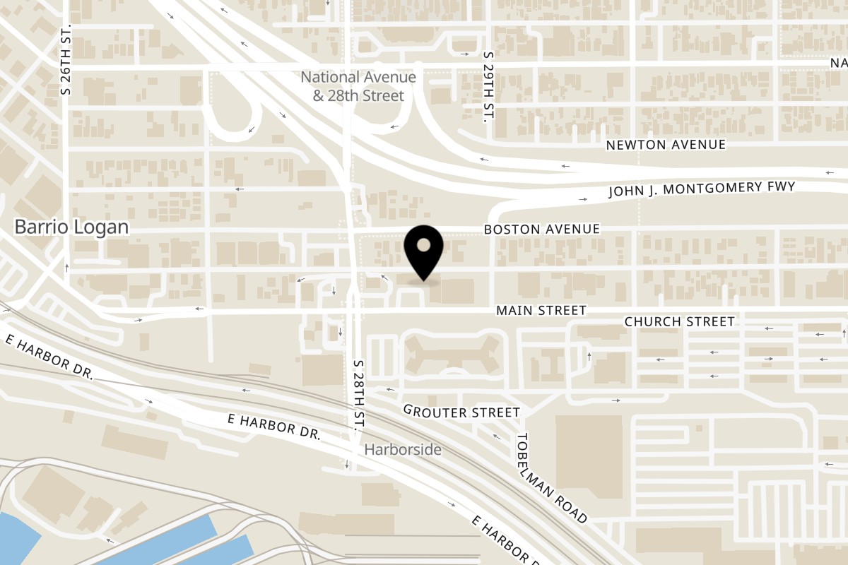 Map showing the location of Pho & Sushi - Asian Fusion on 2852 Main St in San Diego